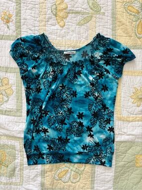 Carol Rose Turquoise & Black Floral Scoop Neck Top